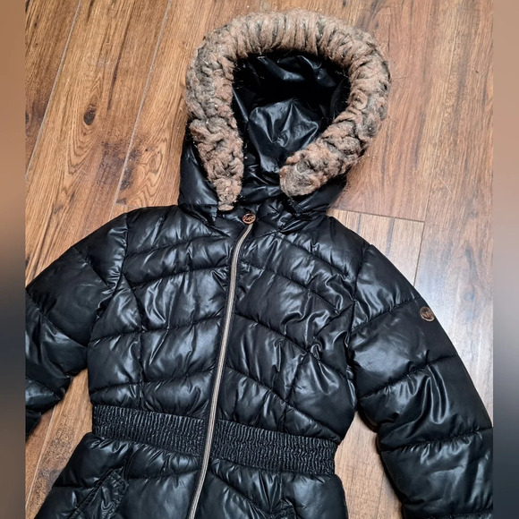 Michael Kors Womens Winter Jacket Coat Puffer Parka Fill Black Faux Fur Size 14P - Picture 2 of 9